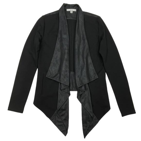 CAbi Owens Cascading Open Front Cardigan Sz XS Black Knit Jacket Moleskin Drape - Picture 4 of 9